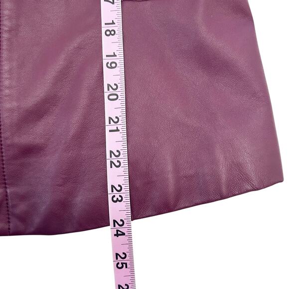 Lafayette 148 New York Burgundy Leather Jacket Women’s Size 8 Lined Zip Front - Picture 10 of 16